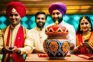 Indien mariage la cérémonie dans Delhi. généré par ai photo