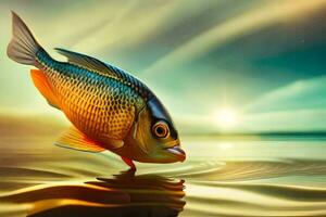 poisson dans le eau, coucher de soleil, eau, poisson, poisson fond d'écran, fond d'écran HD, poisson. généré par ai photo