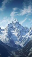 le beauté de une majestueux et neige plafonné Montagne gamme, avec robuste pics, ai génératif photo