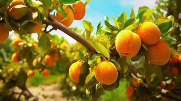 une fermer de Frais et succulent des fruits pendaison de une branche ai généré photo