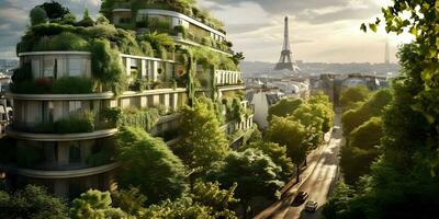 Paris de le futur luxuriant écologie. génératif ai. photo