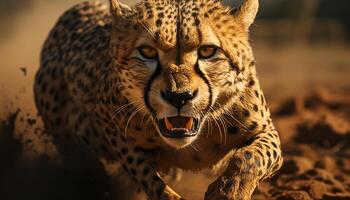 majestueux guépard, Pointé beauté, en regardant, en marchant dans africain région sauvage généré par ai photo