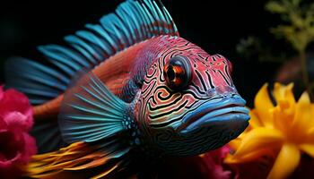 coloré poisson nager dans une vibrant sous-marin récif, mettant en valeur la nature beauté généré par ai photo