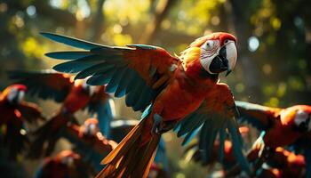 vibrant ara se percher sur une bifurquer, mettant en valeur la nature coloré beauté généré par ai photo