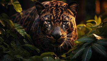 majestueux Bengale tigre, rayé beauté, regarder avec chat sauvage yeux généré par ai photo