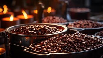 intérieur café boutique, barista prépare gourmet cappuccino avec sélectif concentrer généré par ai photo