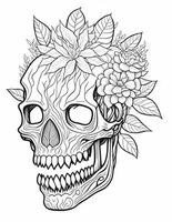 coloration livre pour adultes crâne dans fleurs pour Halloween et plus photo