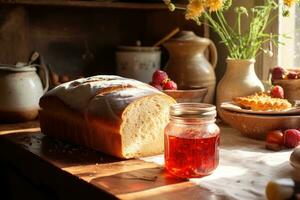 fait maison pain et fraise Confiture. génératif ai photo