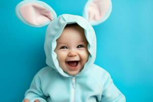 content bébé fête Pâques lapin enfant printemps bambin mignonne portrait bébé lapin photo