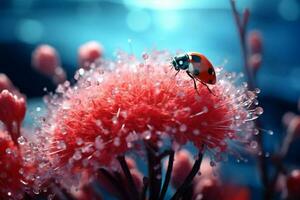 Marguerite rouge macro coccinelle photo