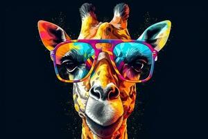 faune zoo cou Afrique coloré portrait animal girafe des lunettes de soleil mammifère. génératif ai. photo
