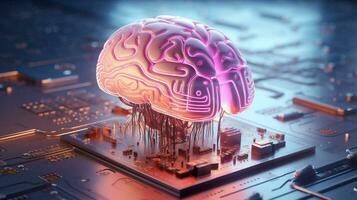 intelligence abstrait néon rose cerveau La technologie artificiel science concept numérique photo
