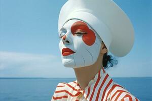 femme homme visage liberté peindre portrait Humain mime pitre seul rouge ventilateur cirque art photo