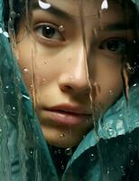 blanc femme portrait peau beauté nettoyer visage pluie content se soucier l'eau photo