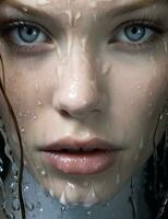 portrait femme l'eau se soucier nettoyer blanc visage soin de la peau pluie peau spa beauté femelle photo