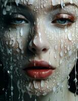 beauté femme se soucier visage portrait bien-être nettoyer blanc peau l'eau pluie photo