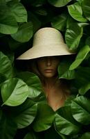 blanc femme mode tropical chapeau photo