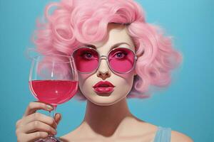 de l'alcool femme bar verre modèle bleu beauté rose adulte fête en buvant mode photo