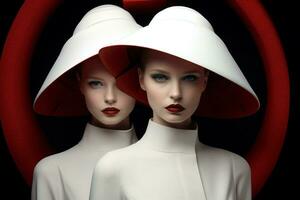 l'automne noir art vogue chapeau mode deux femmes rouge attrayant adulte blanc beauté coloré photo