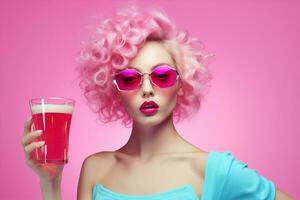 adulte femme en buvant nuit pub relaxation verre beauté bleu mode rose de l'alcool bar caucasien photo