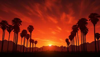 spectaculaire paume arbre silhouette de désert le coucher du soleil génératif ai photo