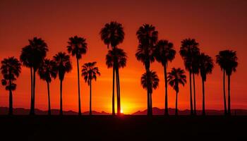 spectaculaire paume arbre silhouette de désert le coucher du soleil génératif ai photo