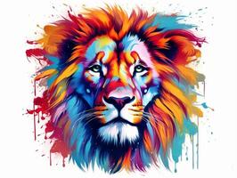 coloré Lion tête éclaboussure art avec blanc Contexte ai génératif photo