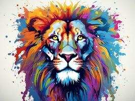 coloré Lion tête éclaboussure art avec blanc Contexte ai génératif photo