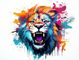 coloré Lion tête éclaboussure art avec blanc Contexte ai génératif photo