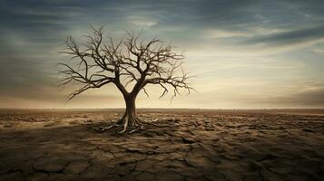 une mort arbre est une rigide contraste à le désolé désert dans cette scénique fond d'écran. ai génératif photo