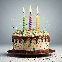 anniversaire gâteau avec bougies sur isolé Contexte ai génératif photo