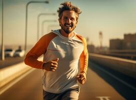 joggeur le jogging dans le Autoroute sur le route royalties gratuit image photo