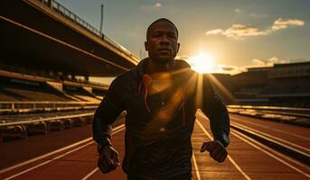 coureur à le courses Piste réglage une temps contre le Soleil photo