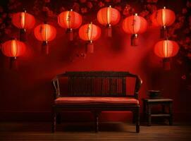 pendaison les lampes dans rouge pièce dans le style de chinois vacances photo