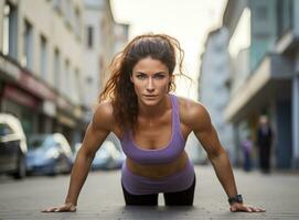 une femme exercice dans le rue photo