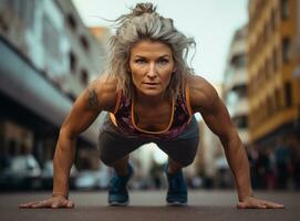 une femme exercice dans le rue photo