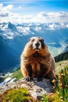 majestueux marmotte une Montagne portrait génératif ai photo