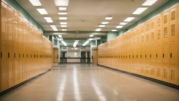 haute école couloir avec Casiers. ai généré photo