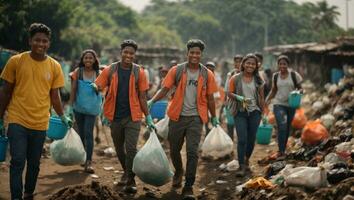 équipe de Jeune et la diversité bénévole ouvrier groupe prendre plaisir charitable social travail . ai généré photo