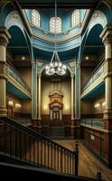 intérieur de un Anglais synagogue dans le style de princes route synagogue dans Liverpool génératif ai photo