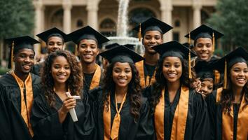 groupe photo de content joyeux diverse multiracial collège. ai généré