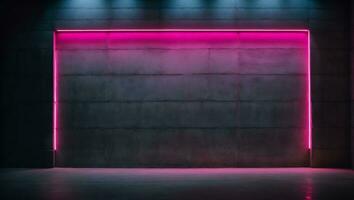 ciment mur avec néon lumière sur foncé Contexte. ai généré photo