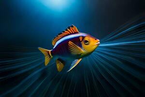 une poisson avec brillant Orange et Jaune rayures. généré par ai photo