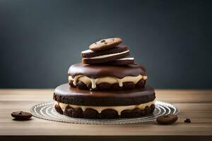 une Chocolat gâteau avec biscuits sur Haut. généré par ai photo