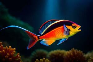 un Orange et noir poisson nager dans le océan. généré par ai photo