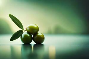 Olives sur une table avec une floue Contexte. généré par ai photo