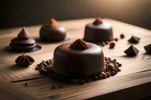 Chocolat desserts sur en bois tableau. généré par ai photo