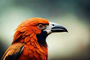 une proche en haut de un Orange oiseau avec une noir le bec. généré par ai photo