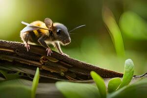 une petit insecte est permanent sur Haut de une branche. généré par ai photo