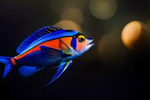 une coloré poisson avec bleu, Orange et rouge rayures. généré par ai photo